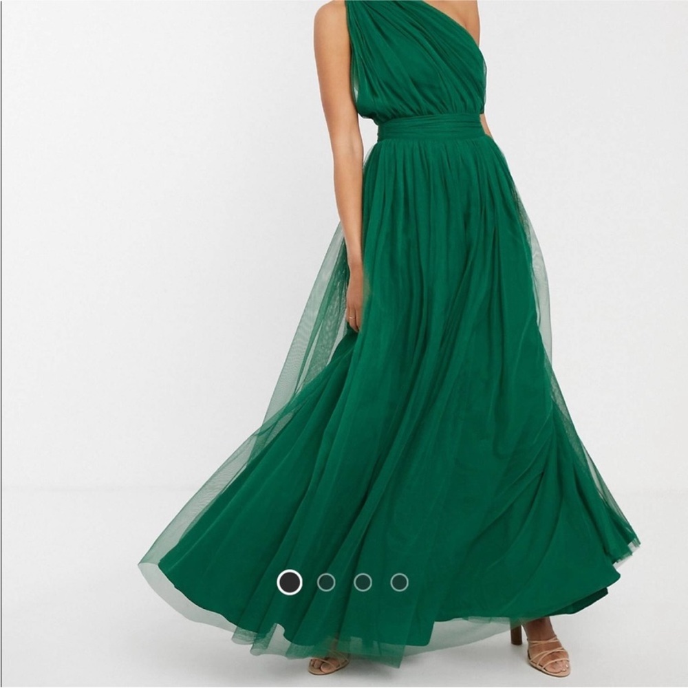 Green Tulle One Shoulder Gown - worn once - Dry Cleaned & Ready for Wear